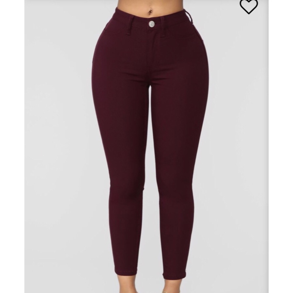 Fashion Nova “It’s A Good One” Crop Burgundy Jeans